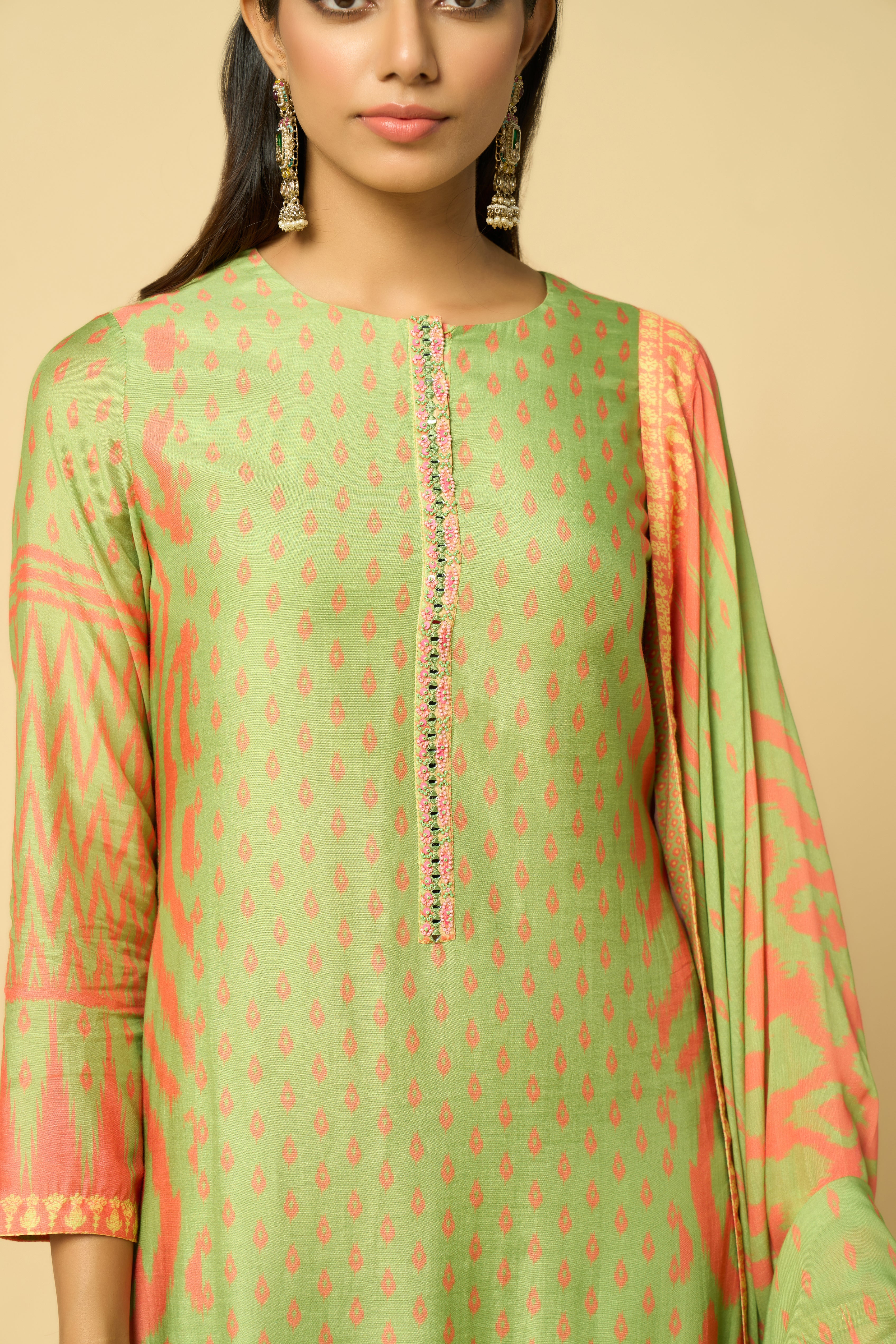 Phoolbari Unstitched Kurta Set - Green