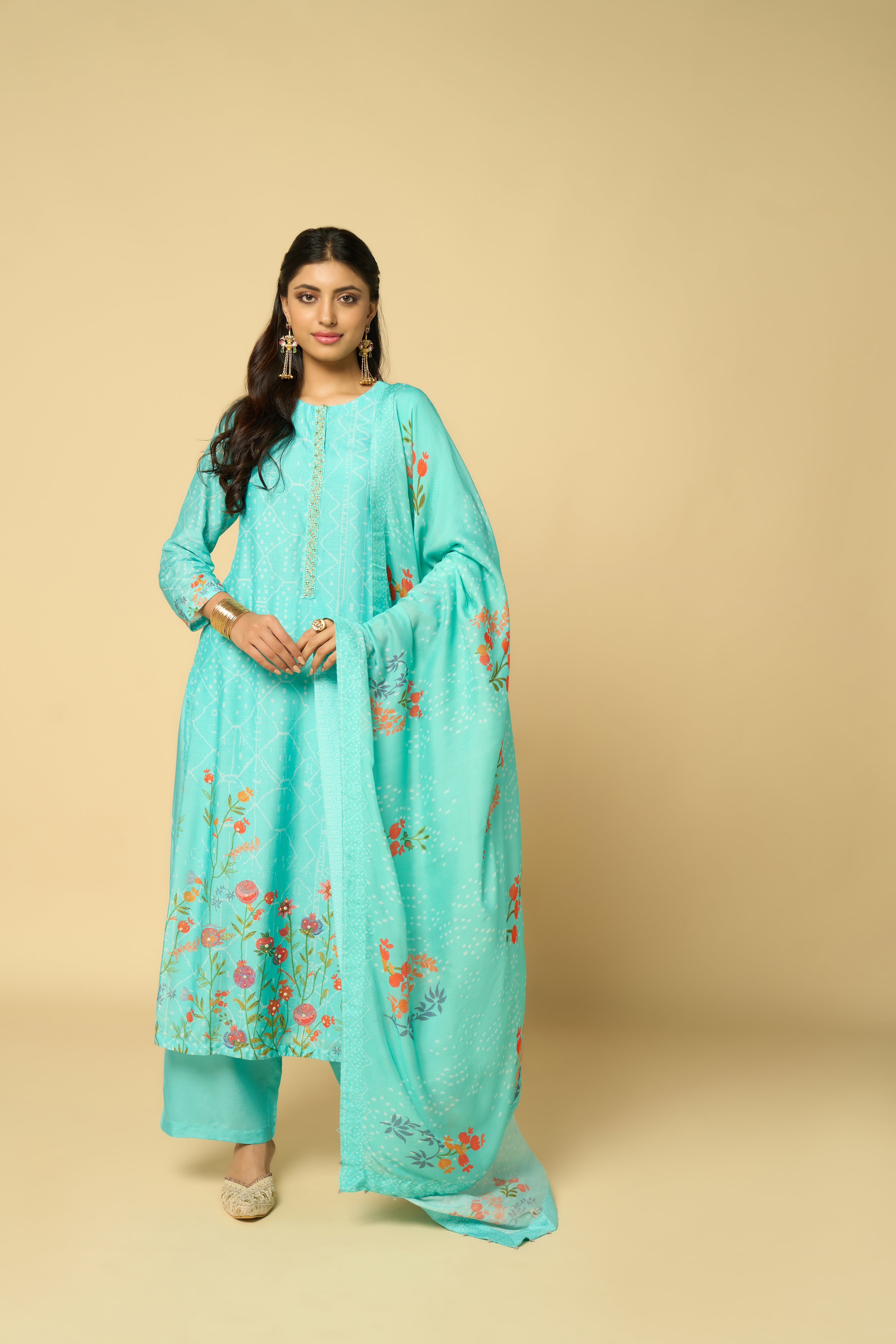 Mogra Unstitched Kurta Set - Pista