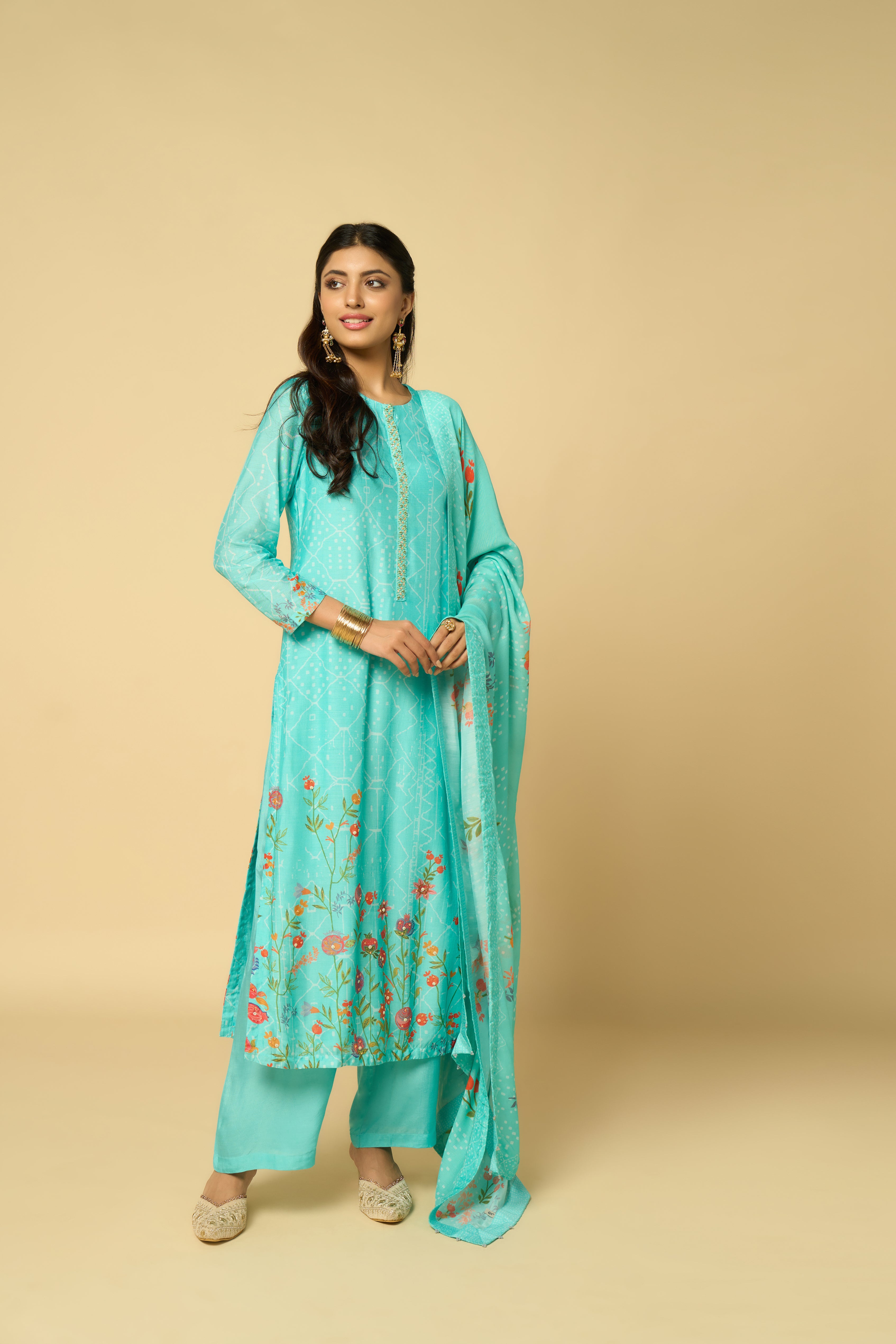 Mogra Unstitched Kurta Set - Pista