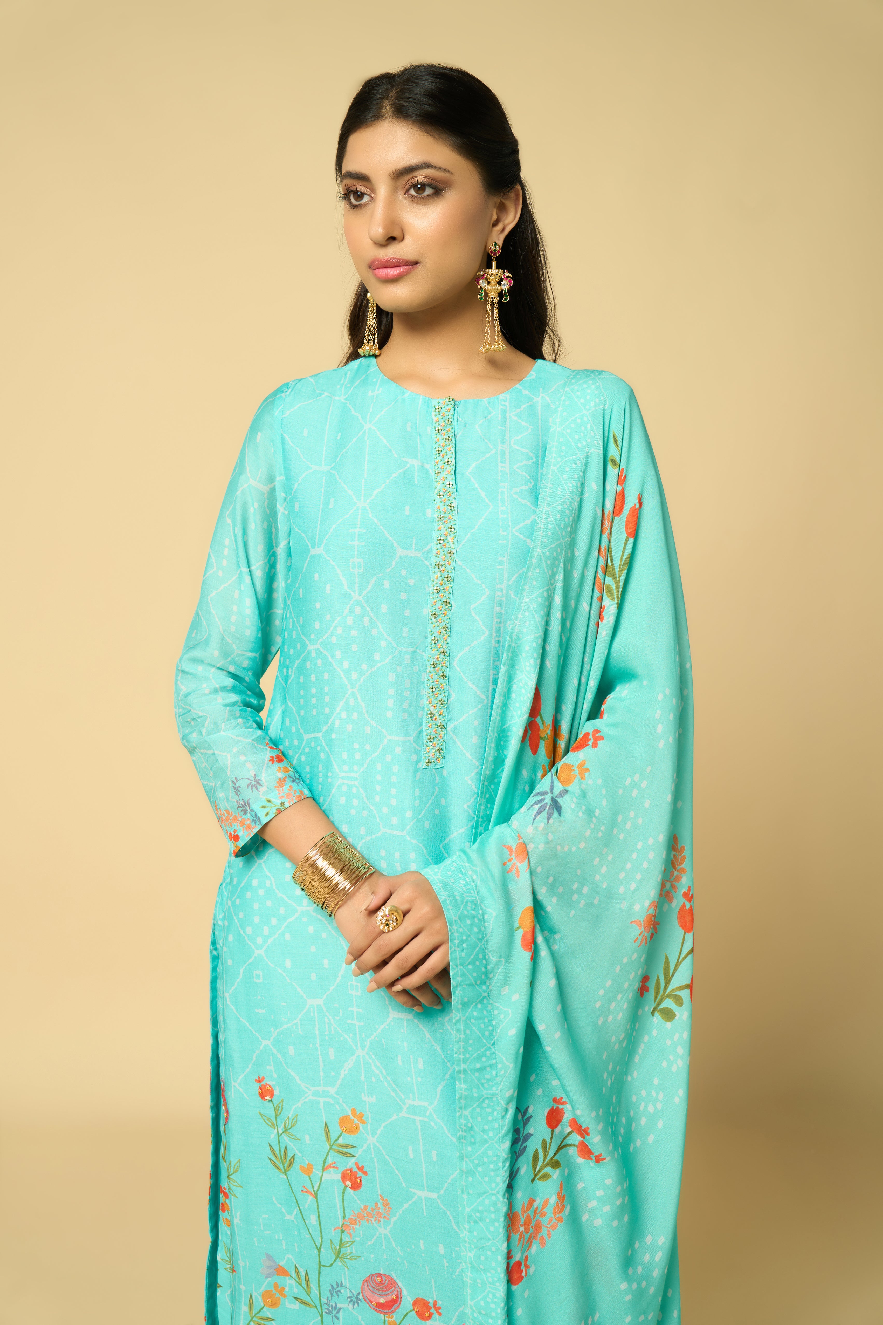 Mogra Unstitched Kurta Set - Pista