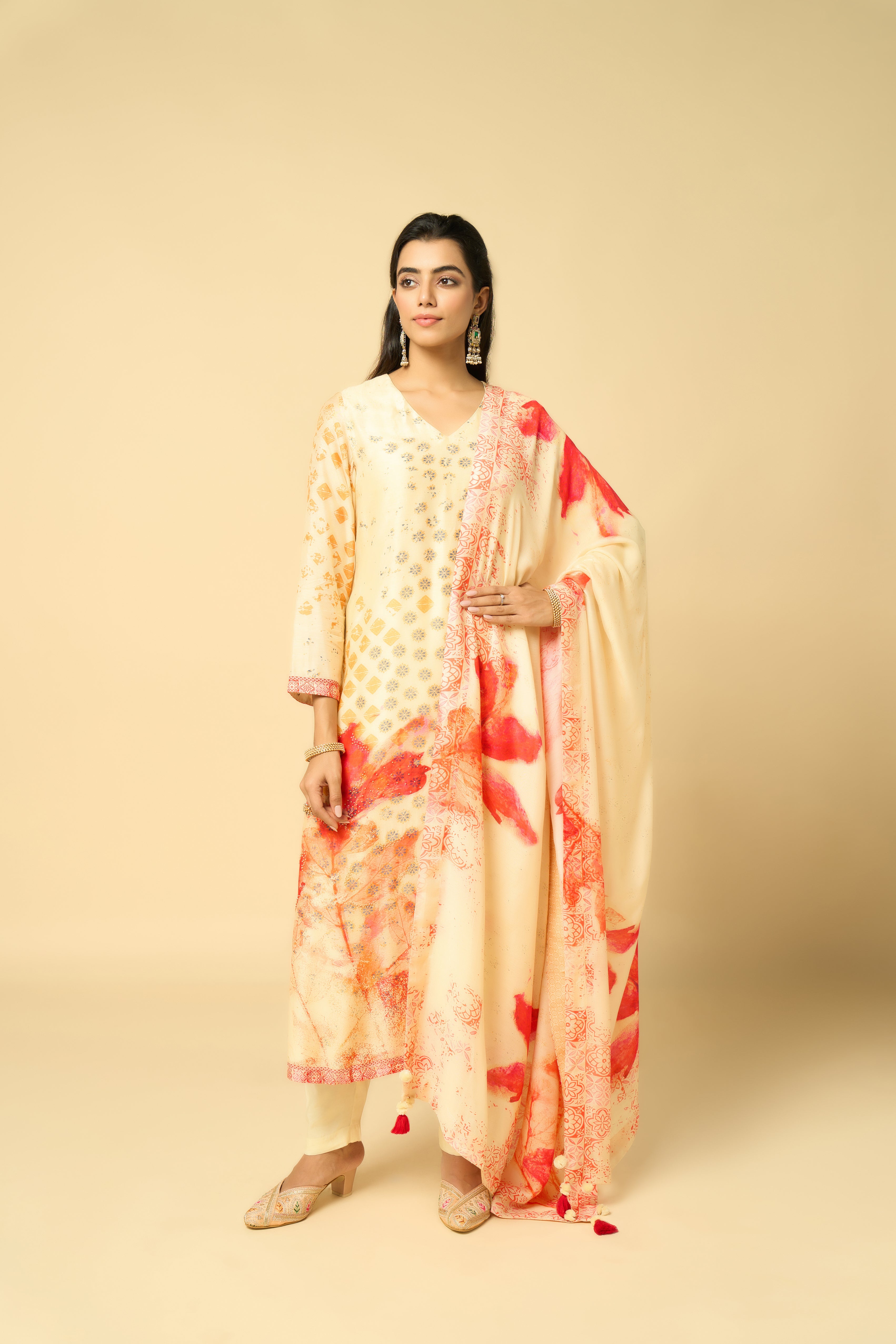 Kesar Unstitched Kurta Set - Cream