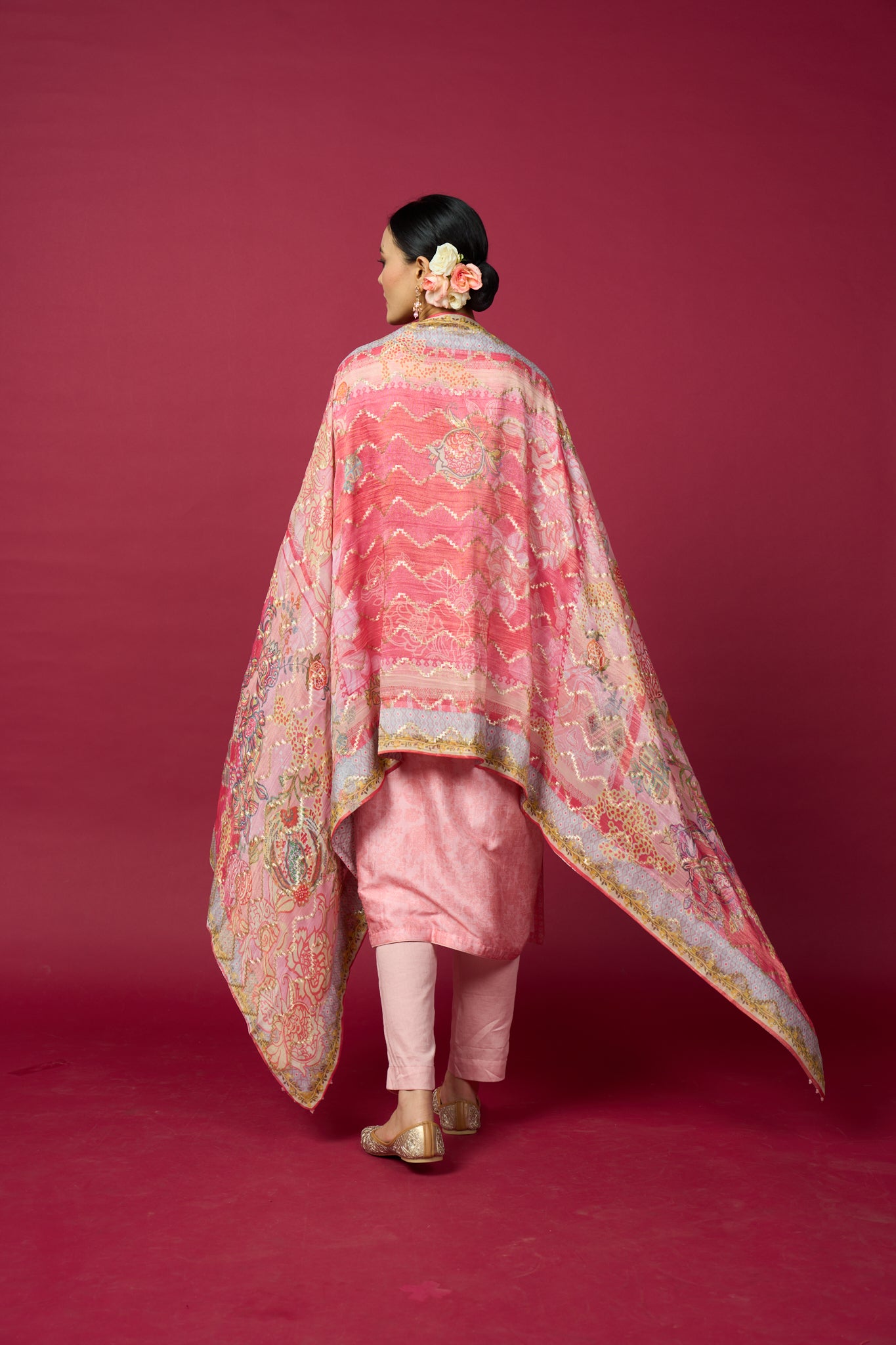 Jharokha Kurta Set with Dupatta - Pink