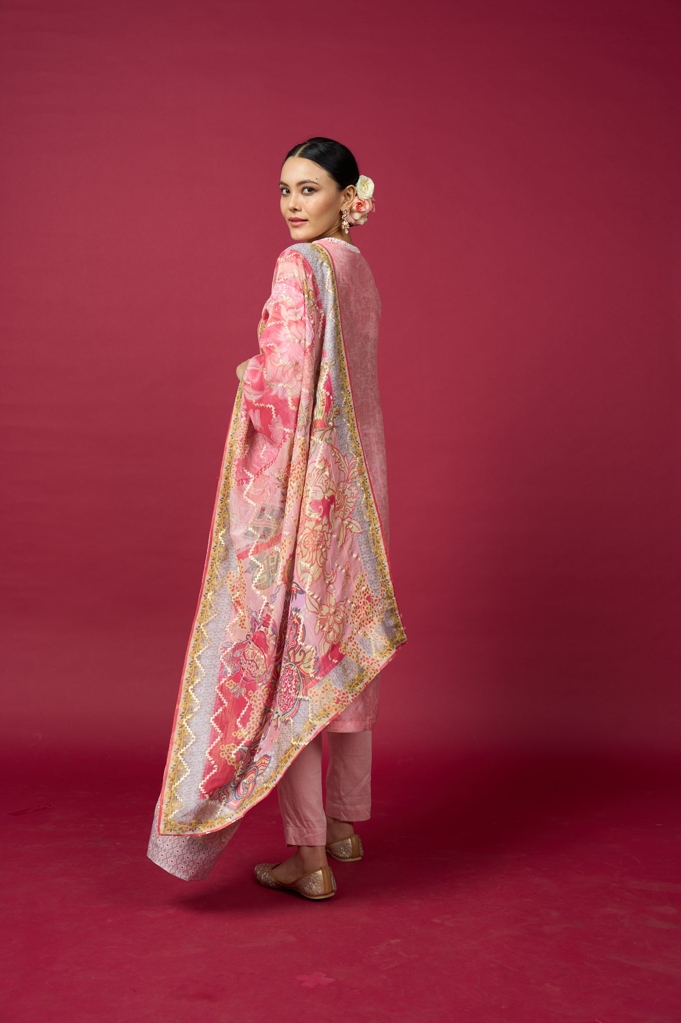 Jharokha Kurta Set with Dupatta - Pink