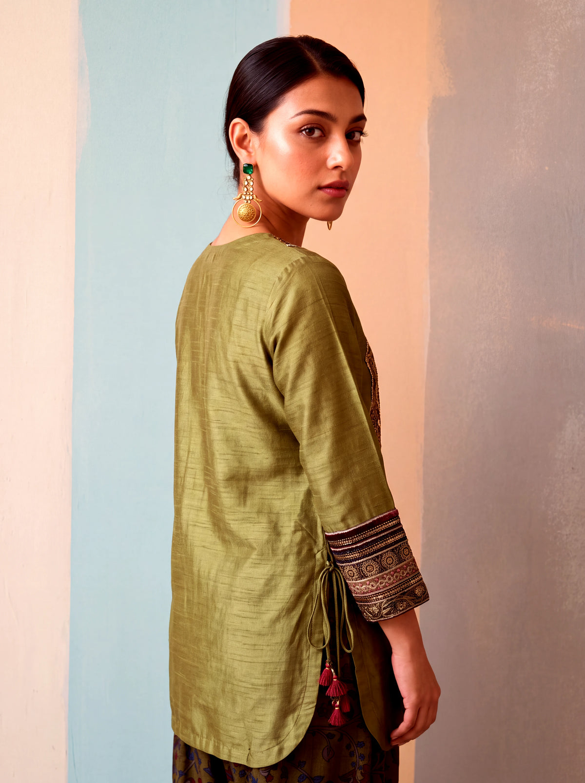 Tivra Kalamkari-inspired Salwar Set-Olive