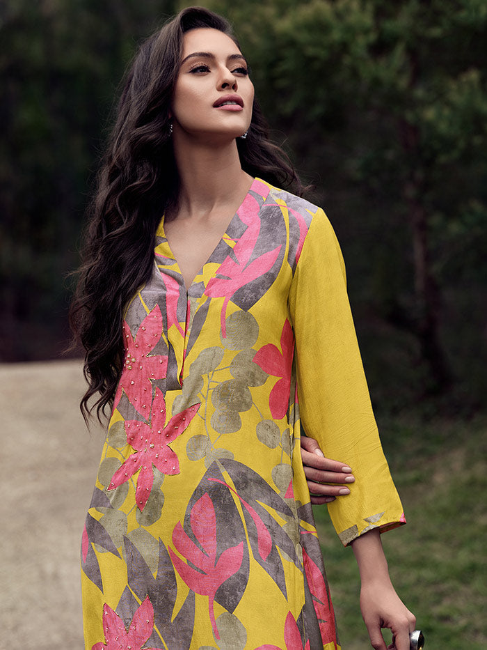 Titli Yellow Unstitched Kurta Set| Shop Saundh