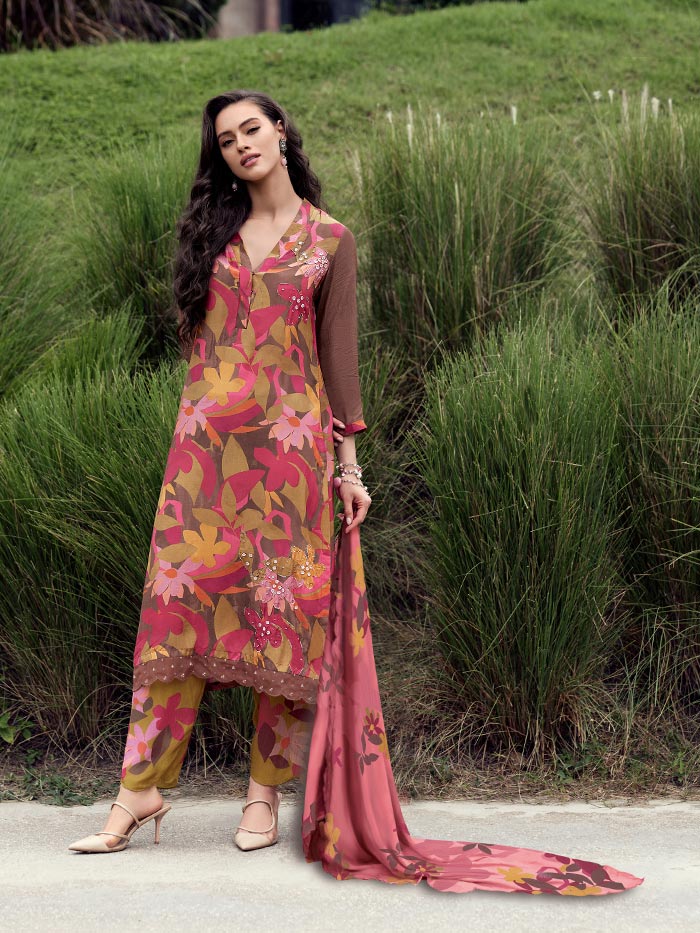 Titli Brown Unstitched Kurta Set| Shop Saundh