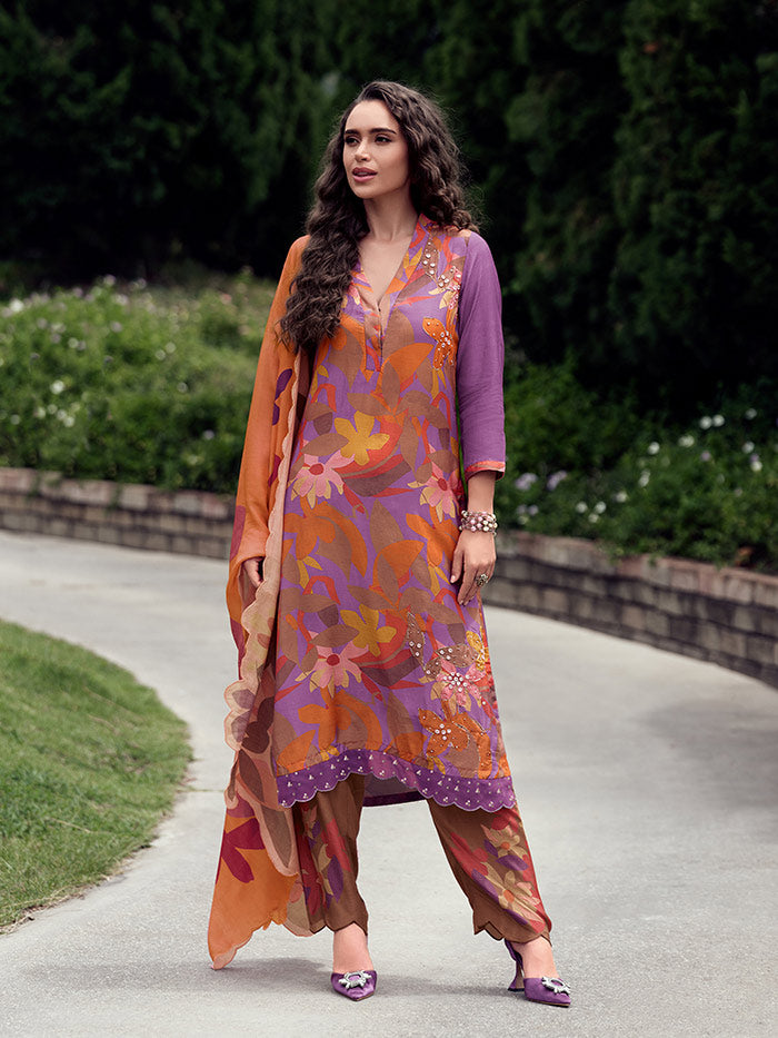 Titli Unstitched Kurta Set - Purple