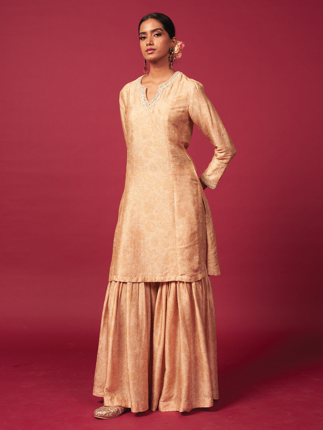 Nafees Sharara Set with Dupatta - Ivory