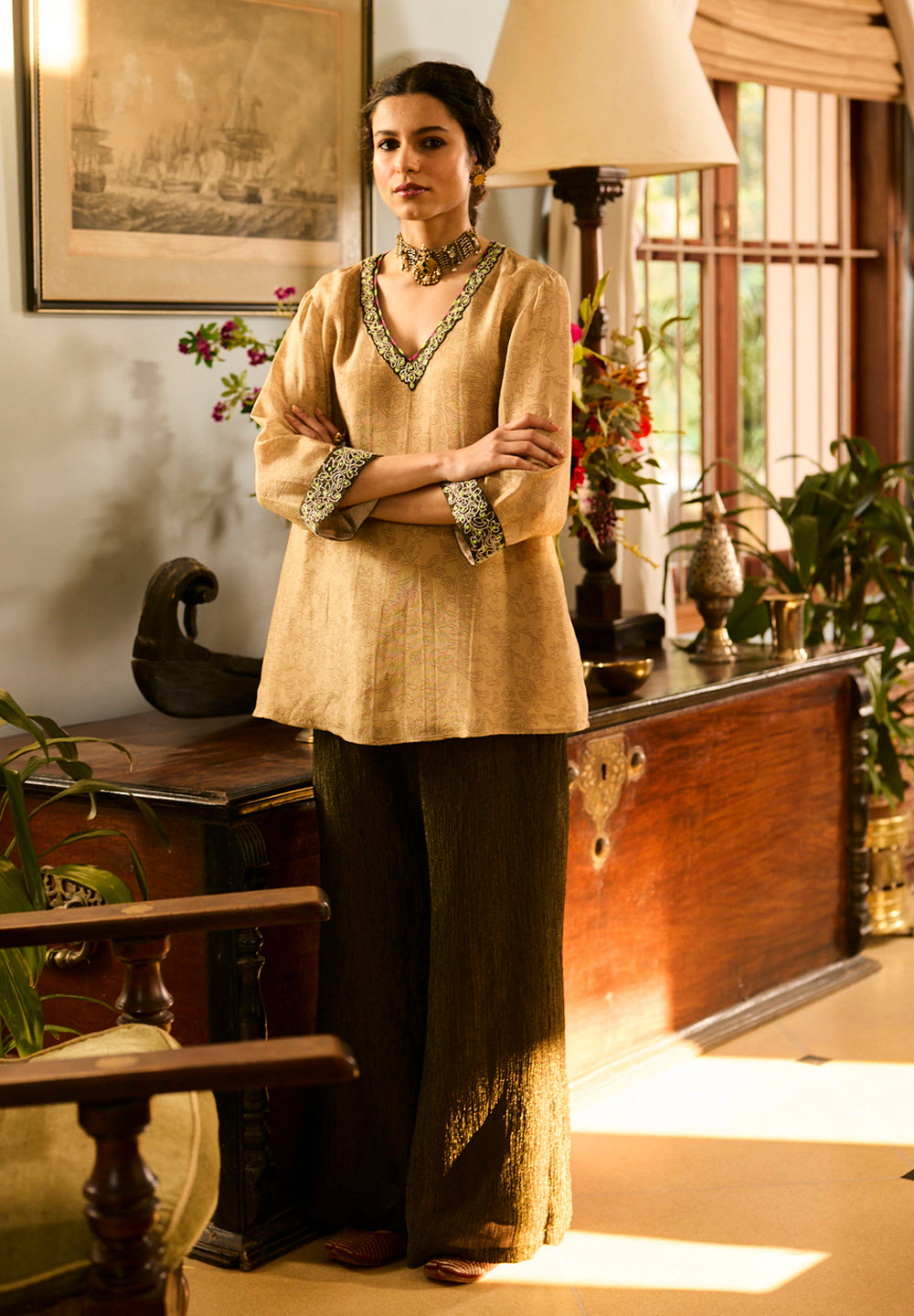 Jugnu Top & Bottom - Cream & Black