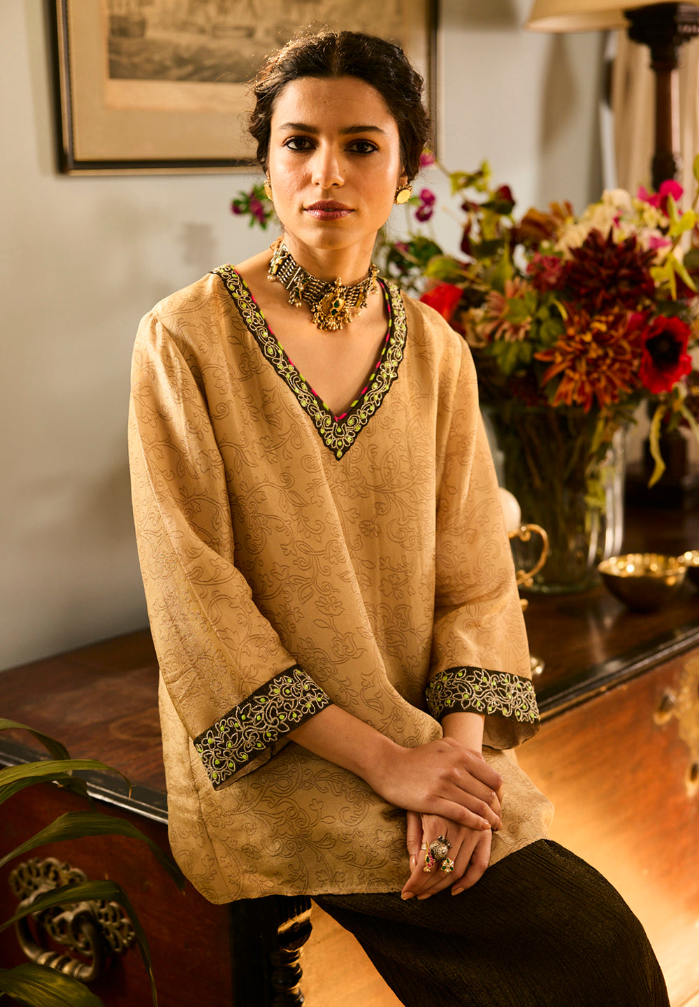 Jugnu Top & Bottom - Cream & Black