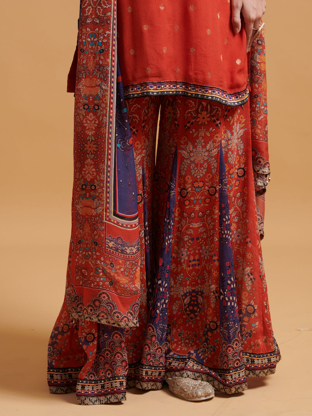 Taruvi Sharara set with Dupatta- Rust