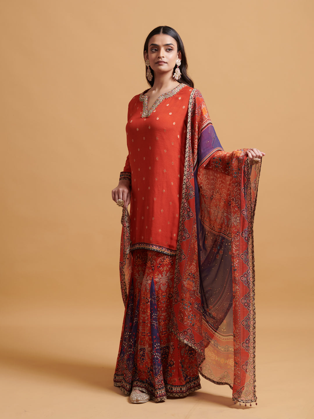 Taruvi Sharara set with Dupatta- Rust