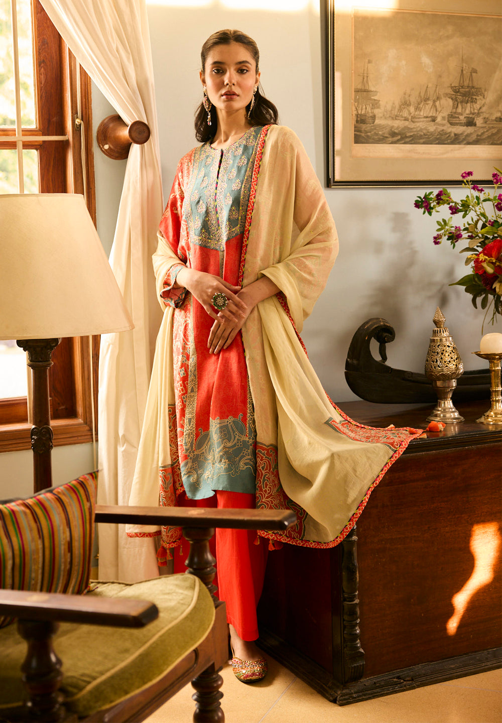 Jugnu Kurta Set with Dupatta - Orange