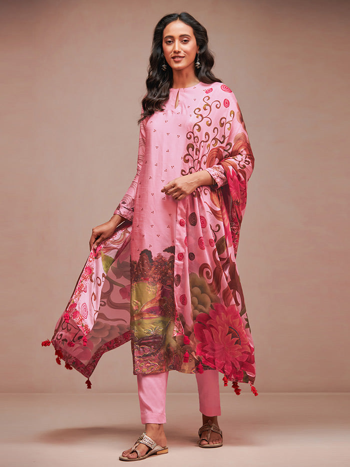 Rue Unstitched Kurta Set - Peach
