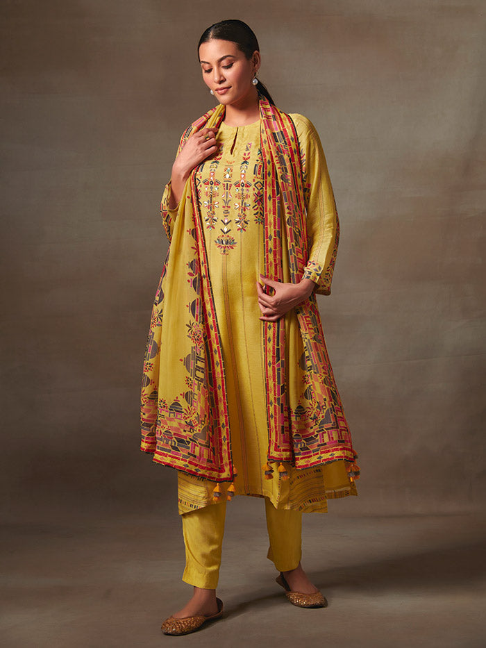 Ziva Unstitched Kurta Set-Yellow