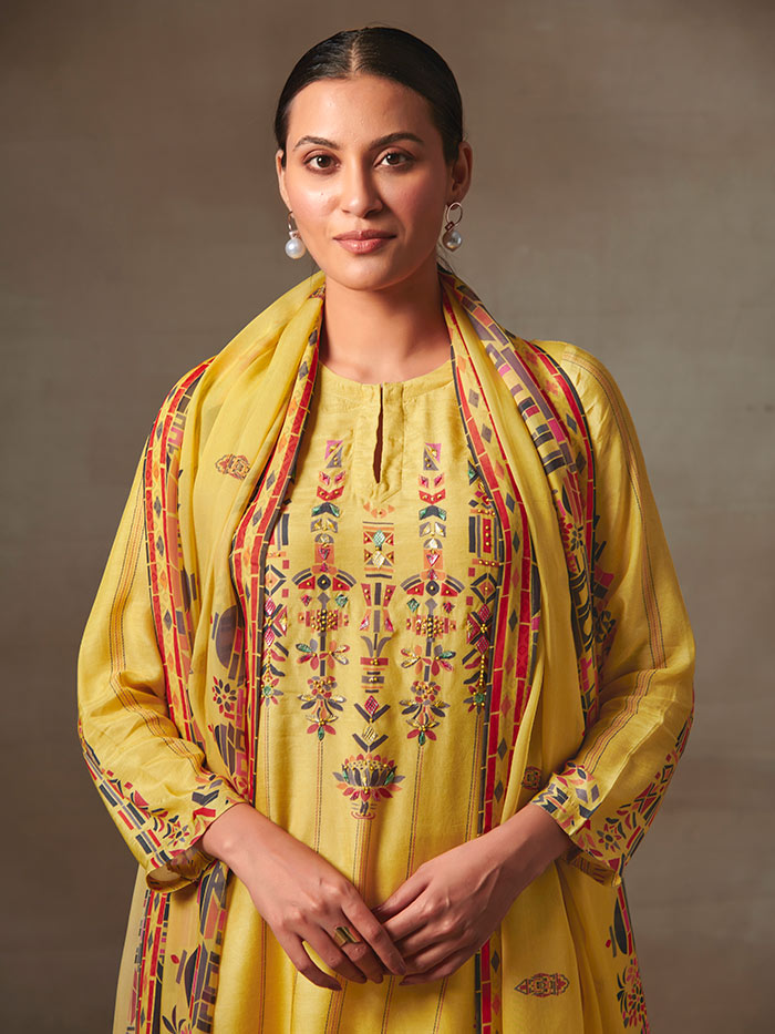 Ziva Unstitched Kurta Set-Yellow