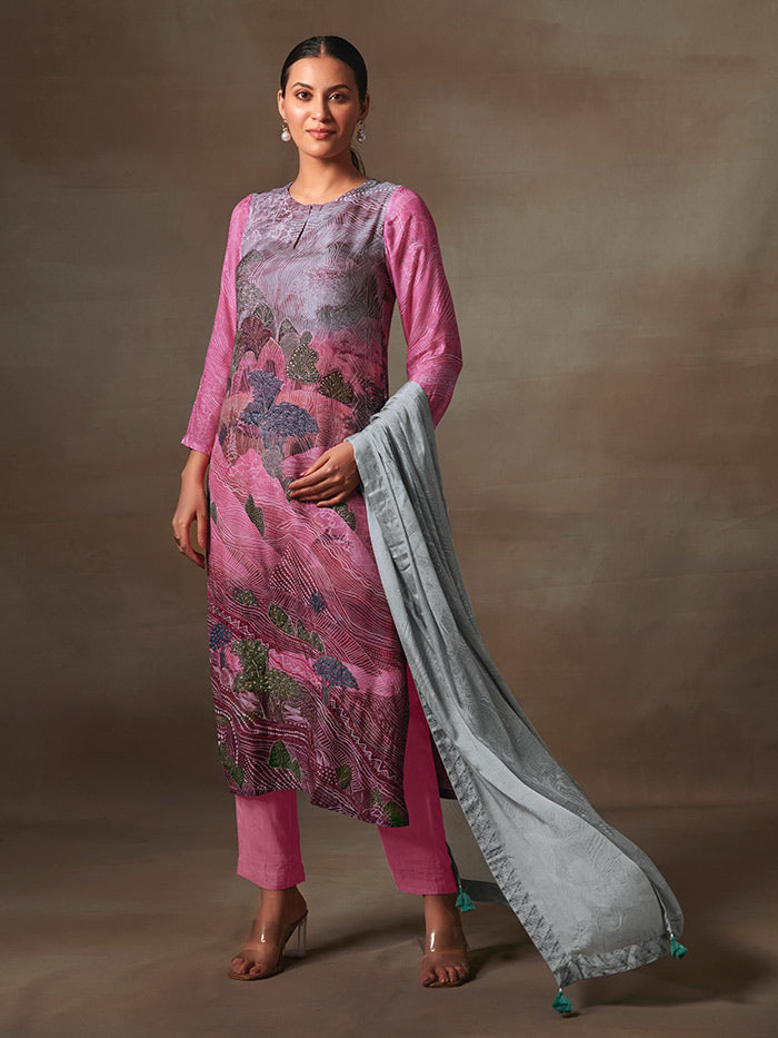 Zen Unstitched Kurta Set - Pink