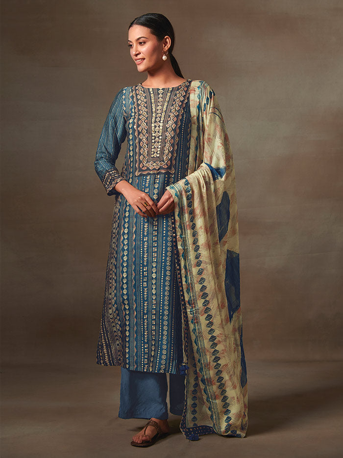 Blue Unstitched Kurta Set| Shop Saundh