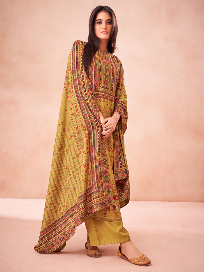 Vani Yellow Unstitched Kurta Set| Shop Saundh