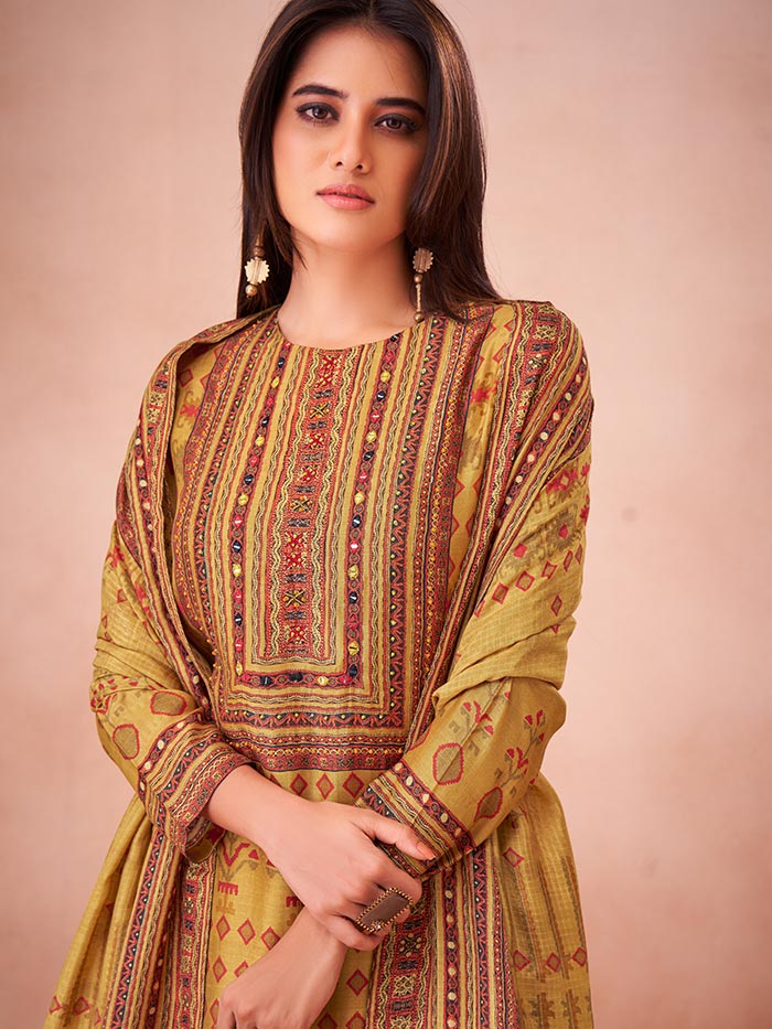 Vani Unstitched Kurta Set - Yellow