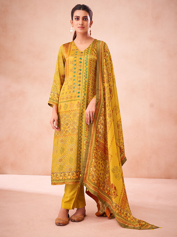 Kalaa Unstitched Kurta Set - Yellow