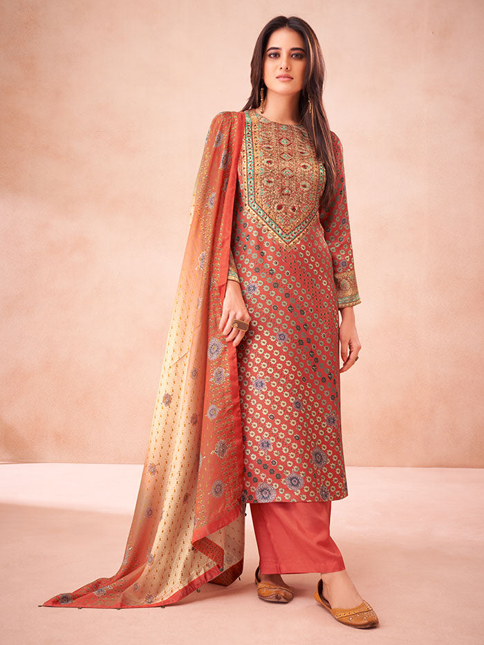 Kalaa Unstitched Kurta Set - Red