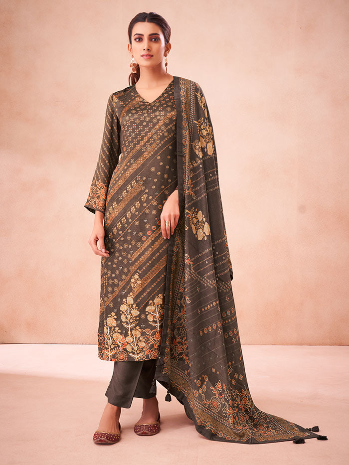 Kalaa Unstitched Kurta Set - Brown