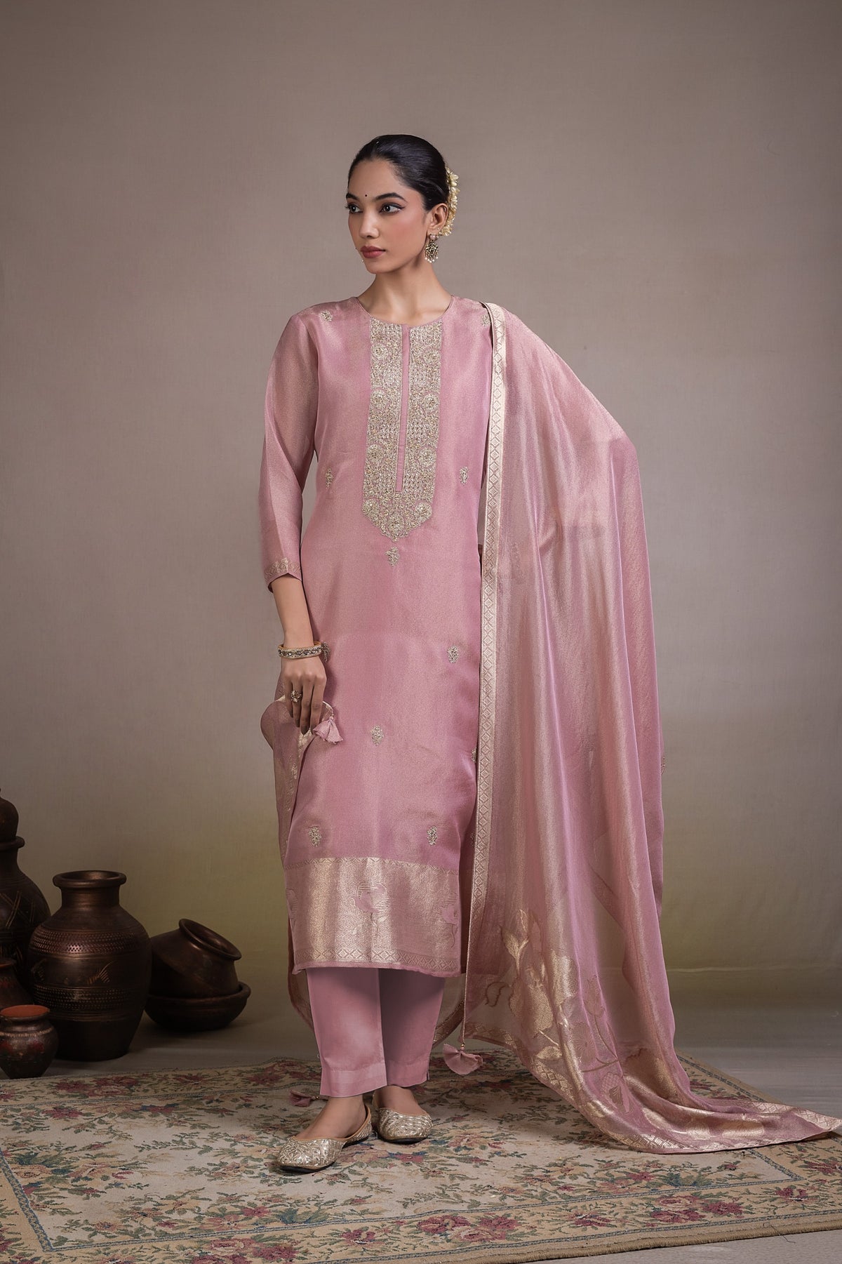 Gulrukh Embroidered Unstitched Kurta Set - Pink
