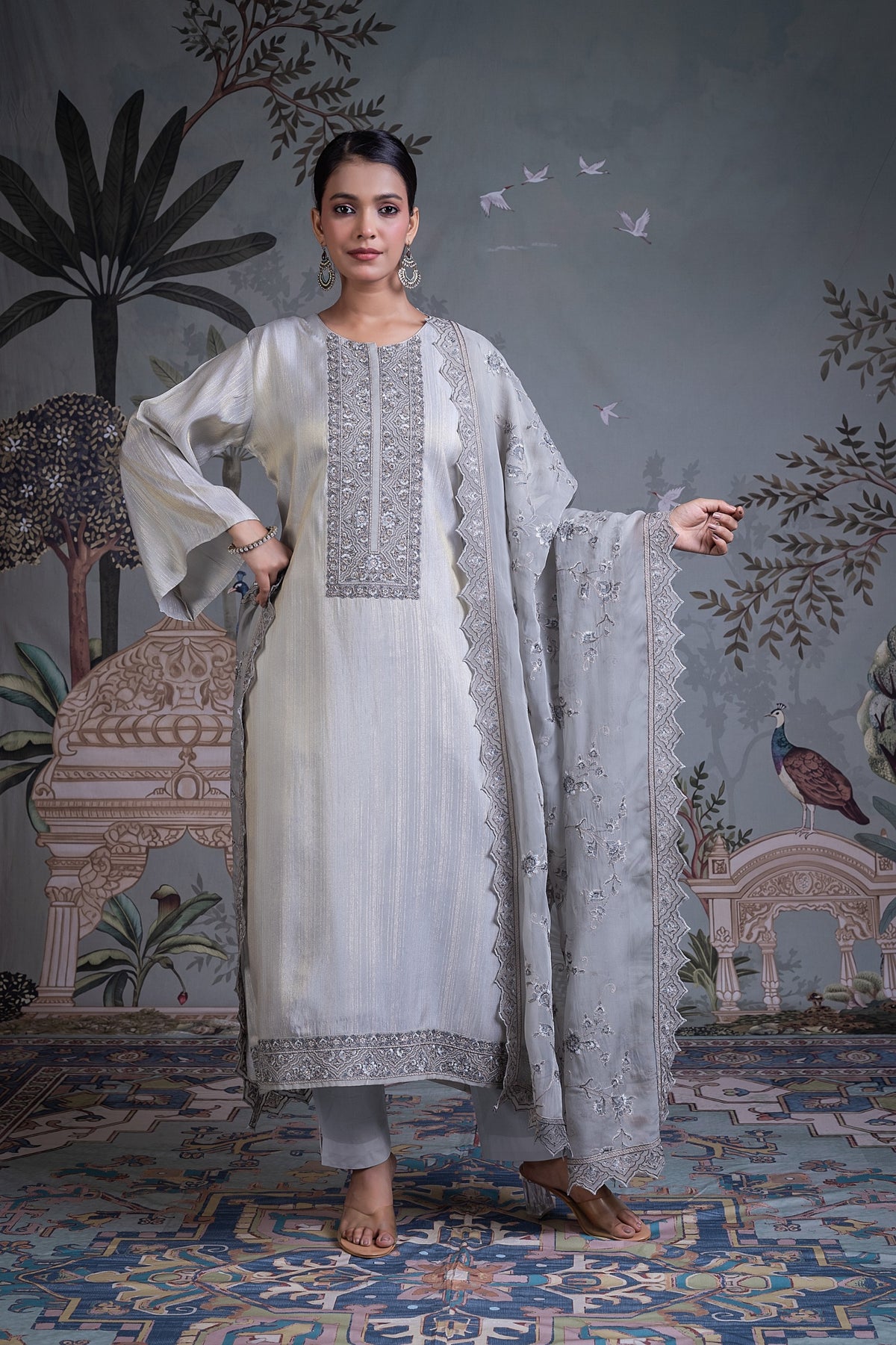 Mehrin Embroidered Unstitched Kurta Set - Grey