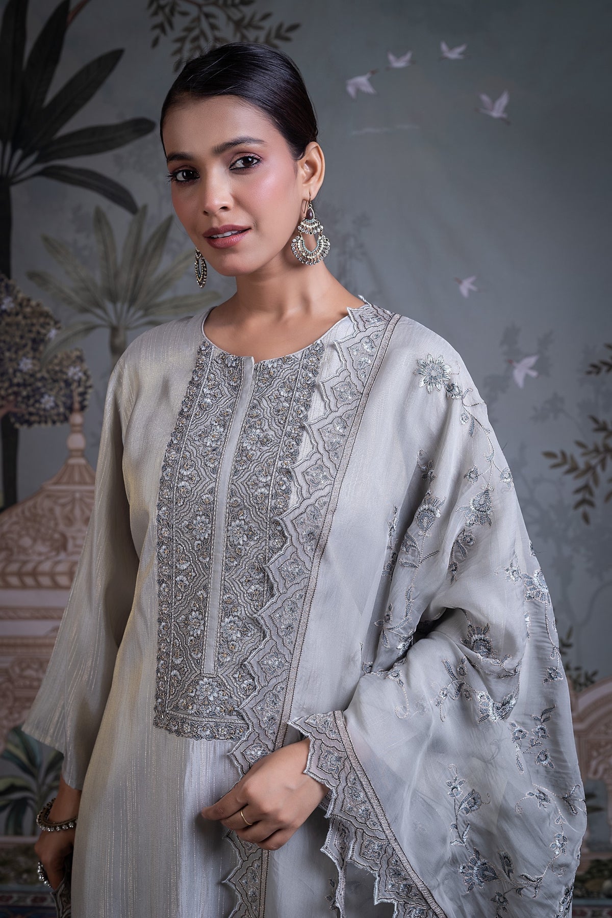 Mehrin Embroidered Unstitched Kurta Set - Grey
