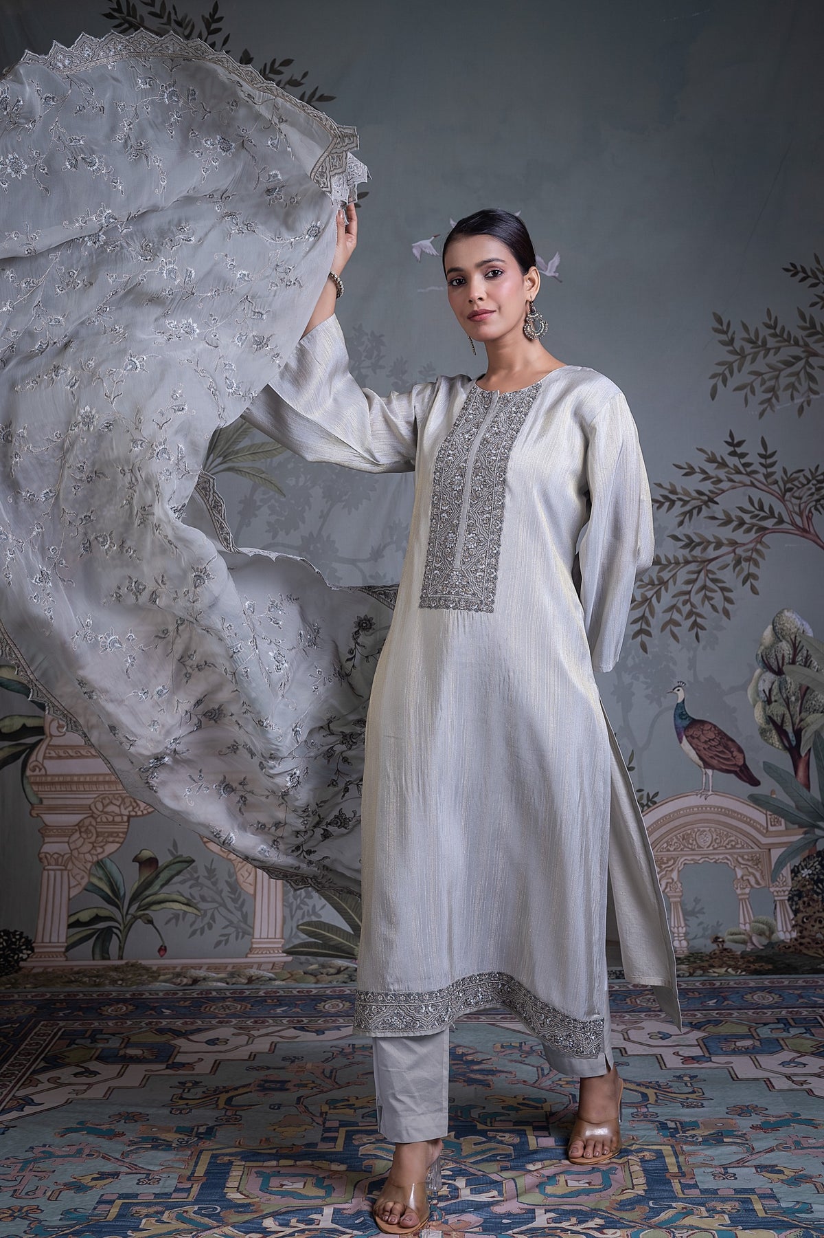 Mehrin Embroidered Unstitched Kurta Set - Grey