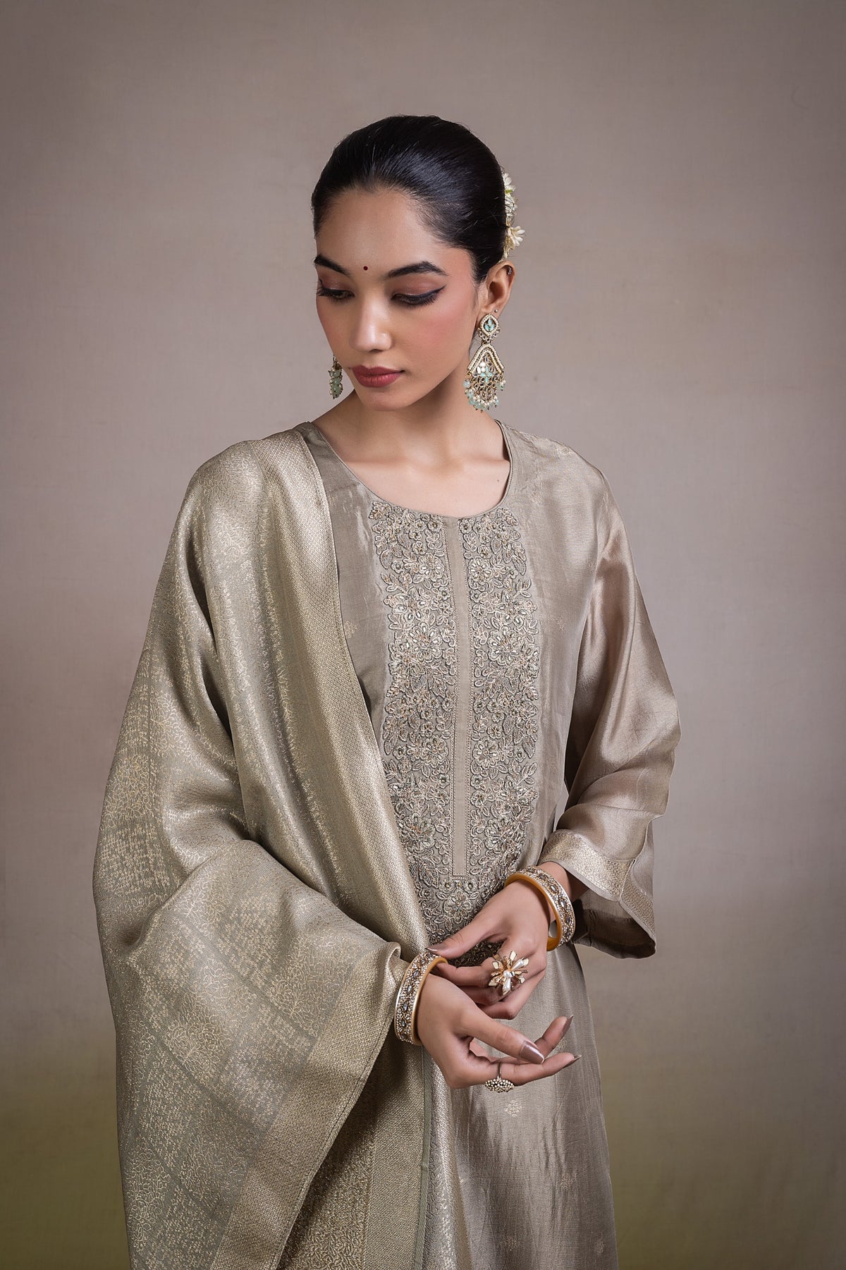 Aroha Embroidered Unstitched Kurta Set - GREY