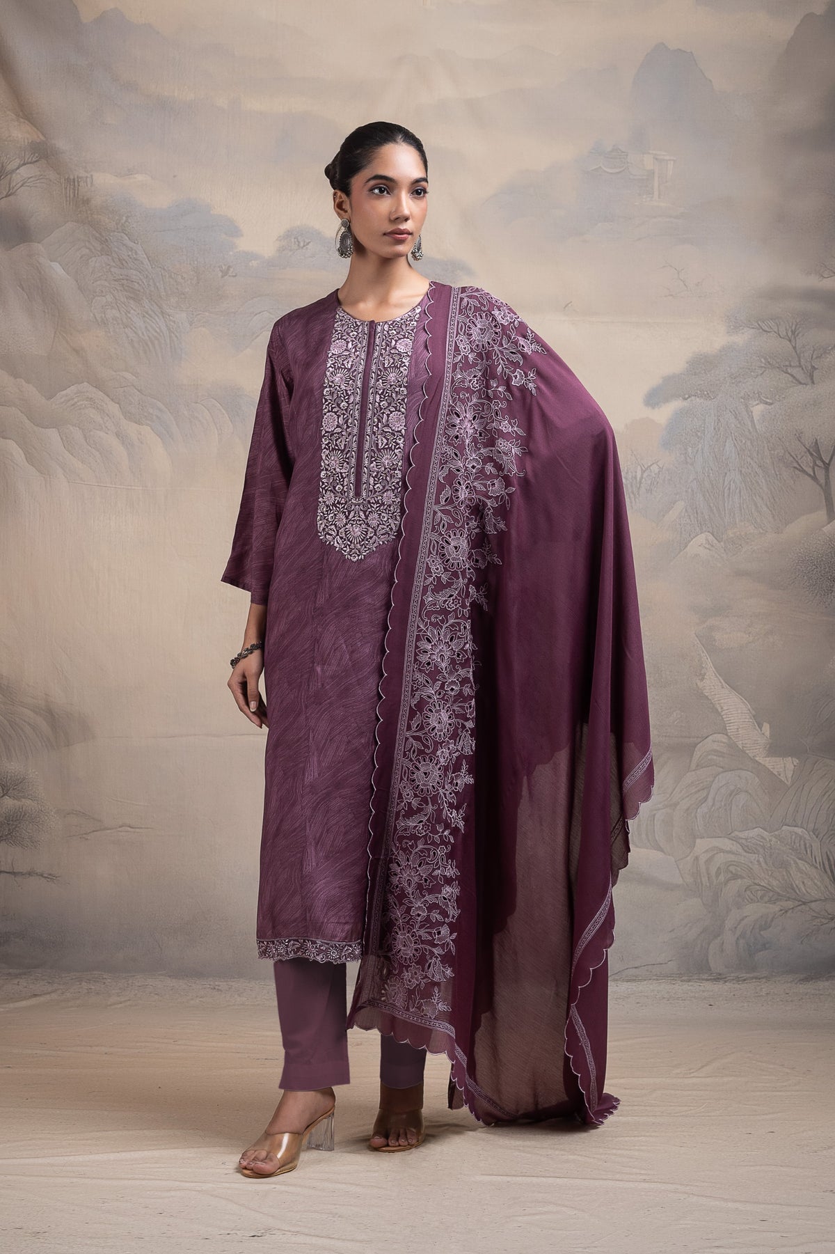Ruhza Unstitched Kurta Set - Wine