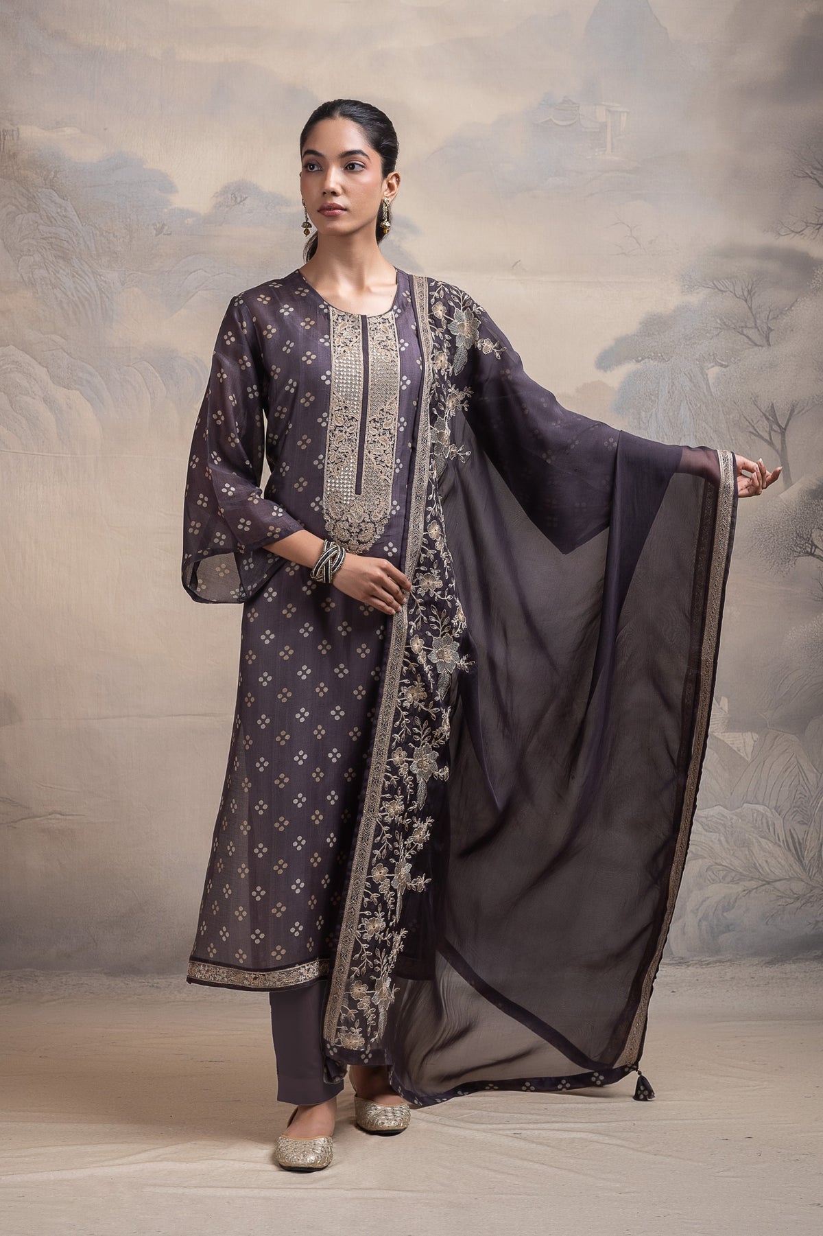Aureza Floral Unstitched Kurta Set - Black