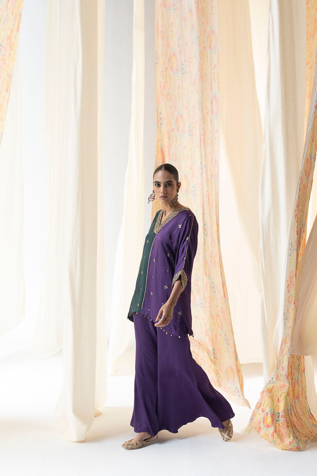 Kimiya Dolman-Sleeve Co-ord Set – Green & Purple