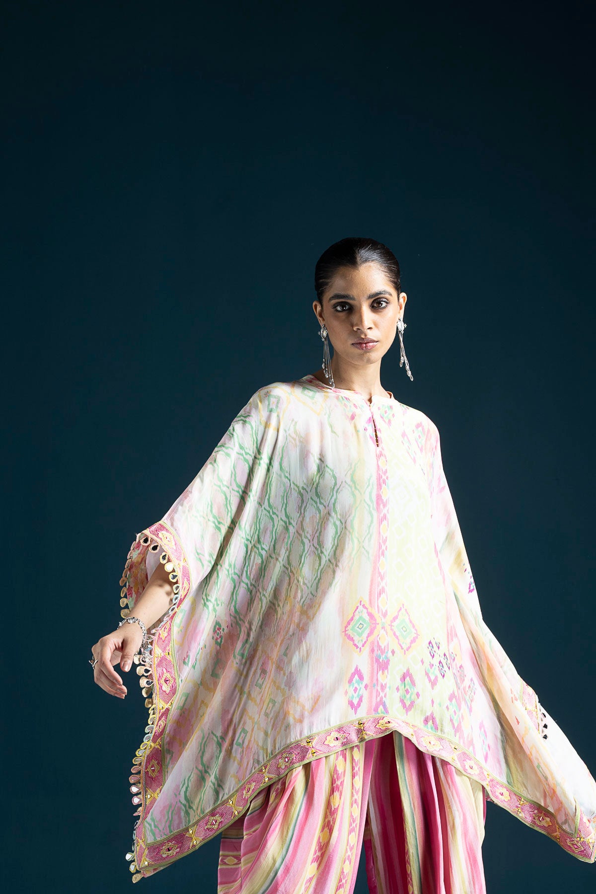Mehr Ikat-Inspired Kaftan & Dhoti Co-ord Set - Pink
