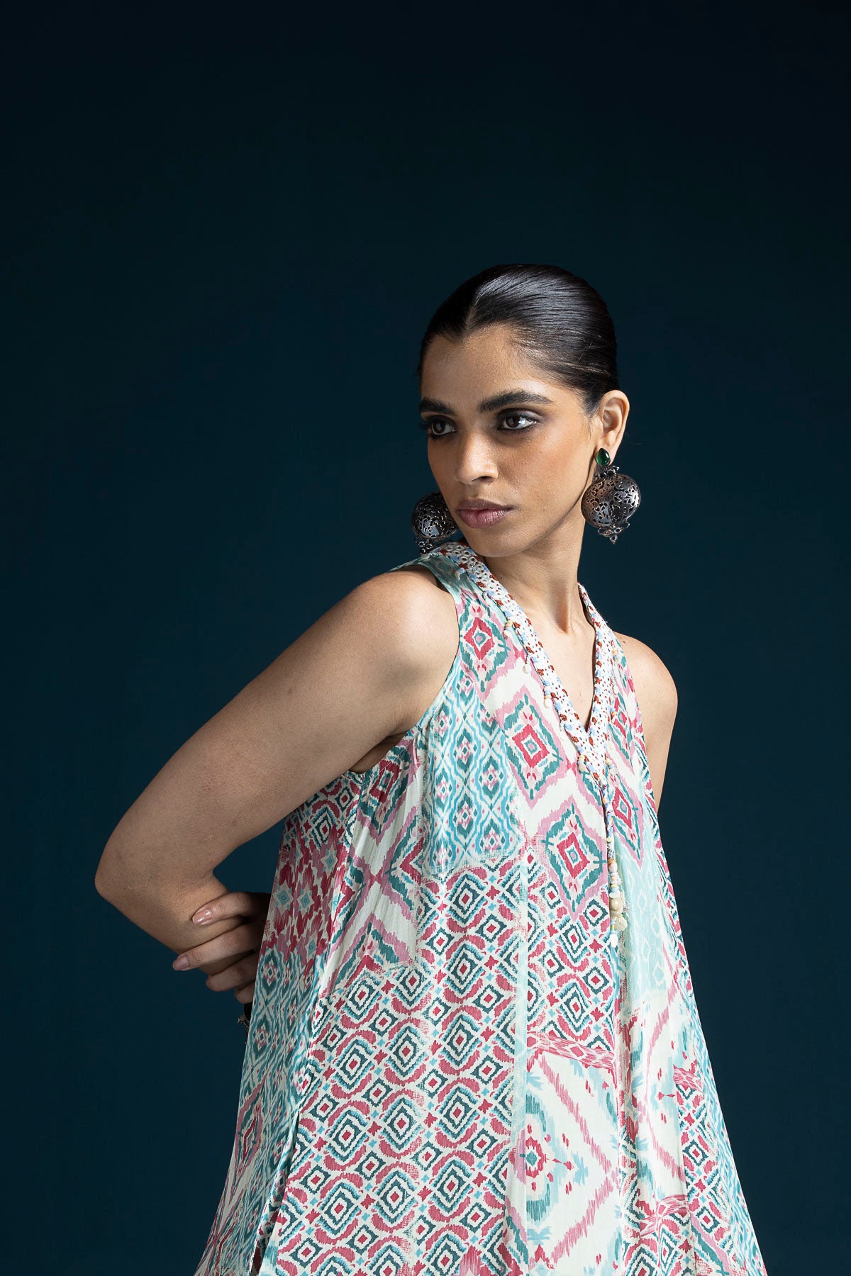 Mahru Ikat-Inspired Flared Jumpsuit – Pink & Pista