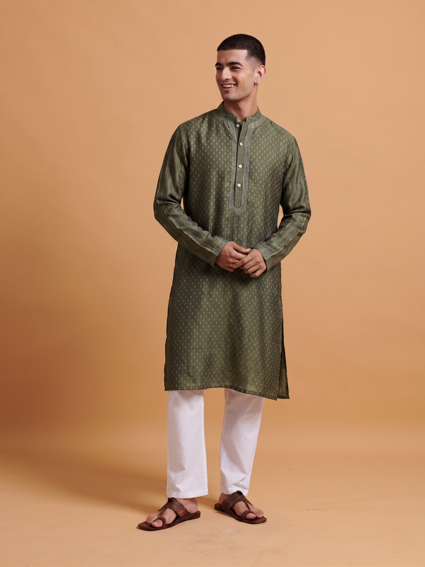 Vyom Kurta - Olive Green
