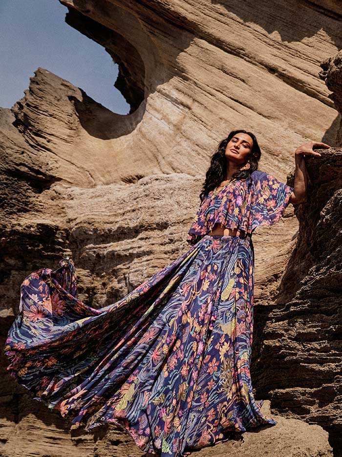 Aria Printed Lehenga Set - Blue