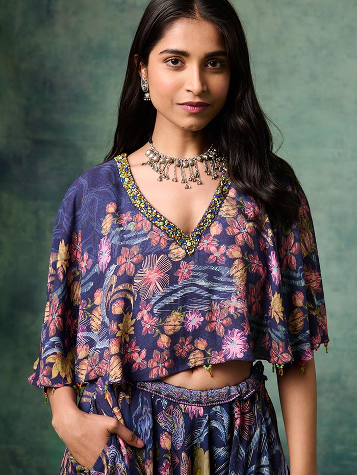 Aria Printed Lehenga Set - Blue