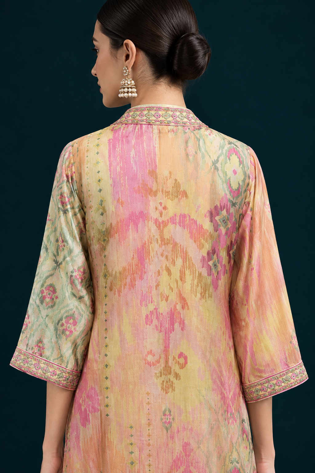 Zoya Ikat-inspired kurta set-Peach/yellow