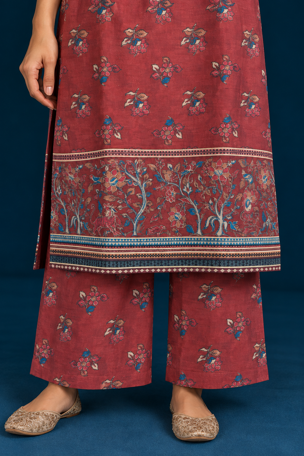 Taar Kalamkari-inspired Kurta Set-Maroon