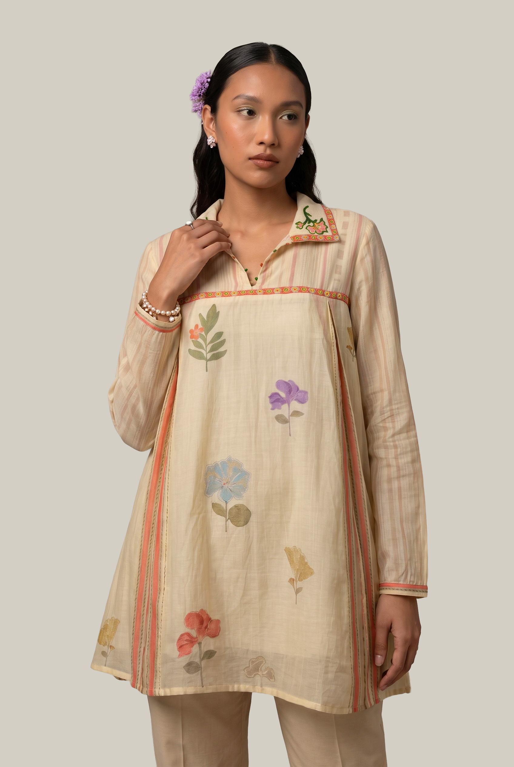 Phulkari top - White