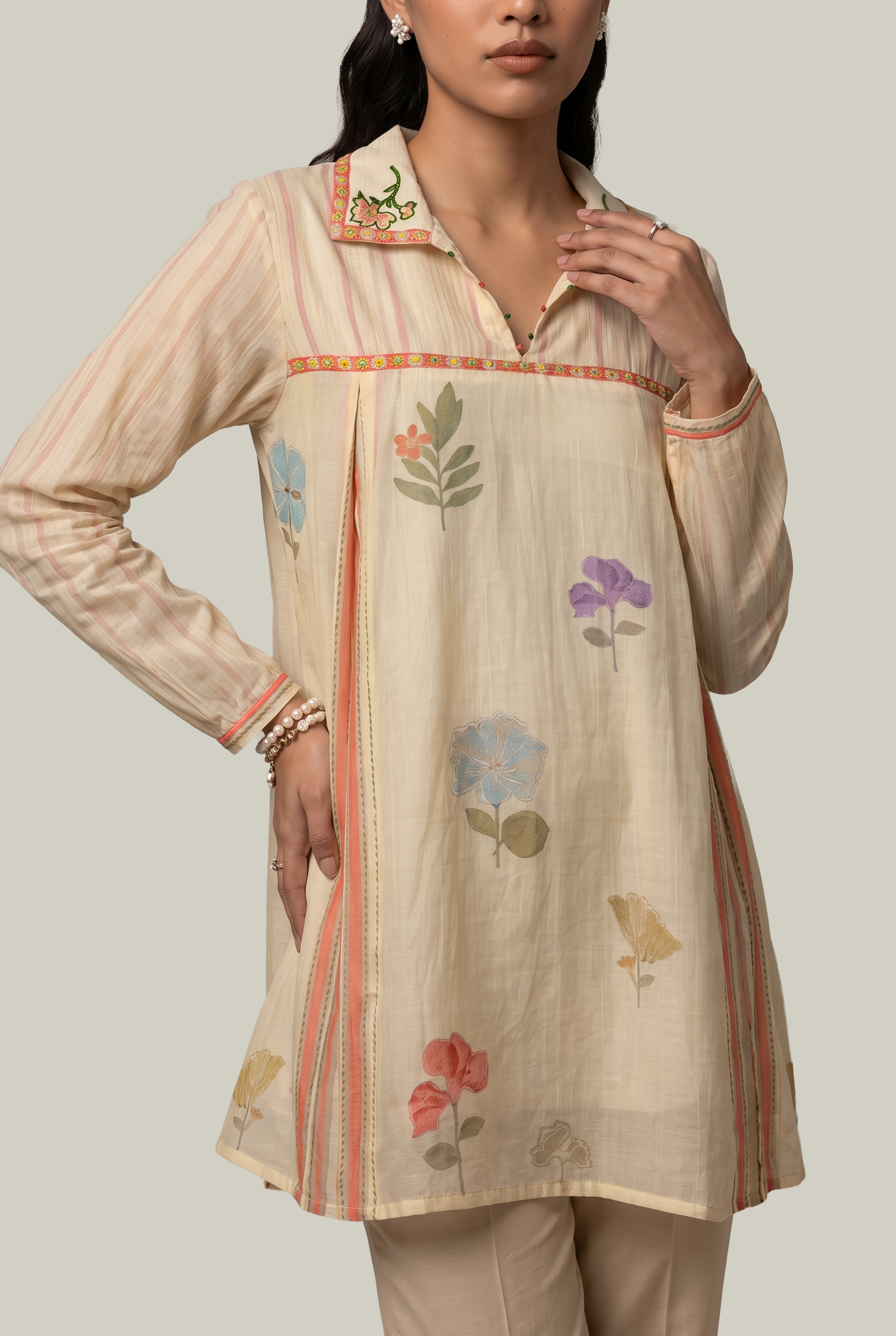 Phulkari top - White