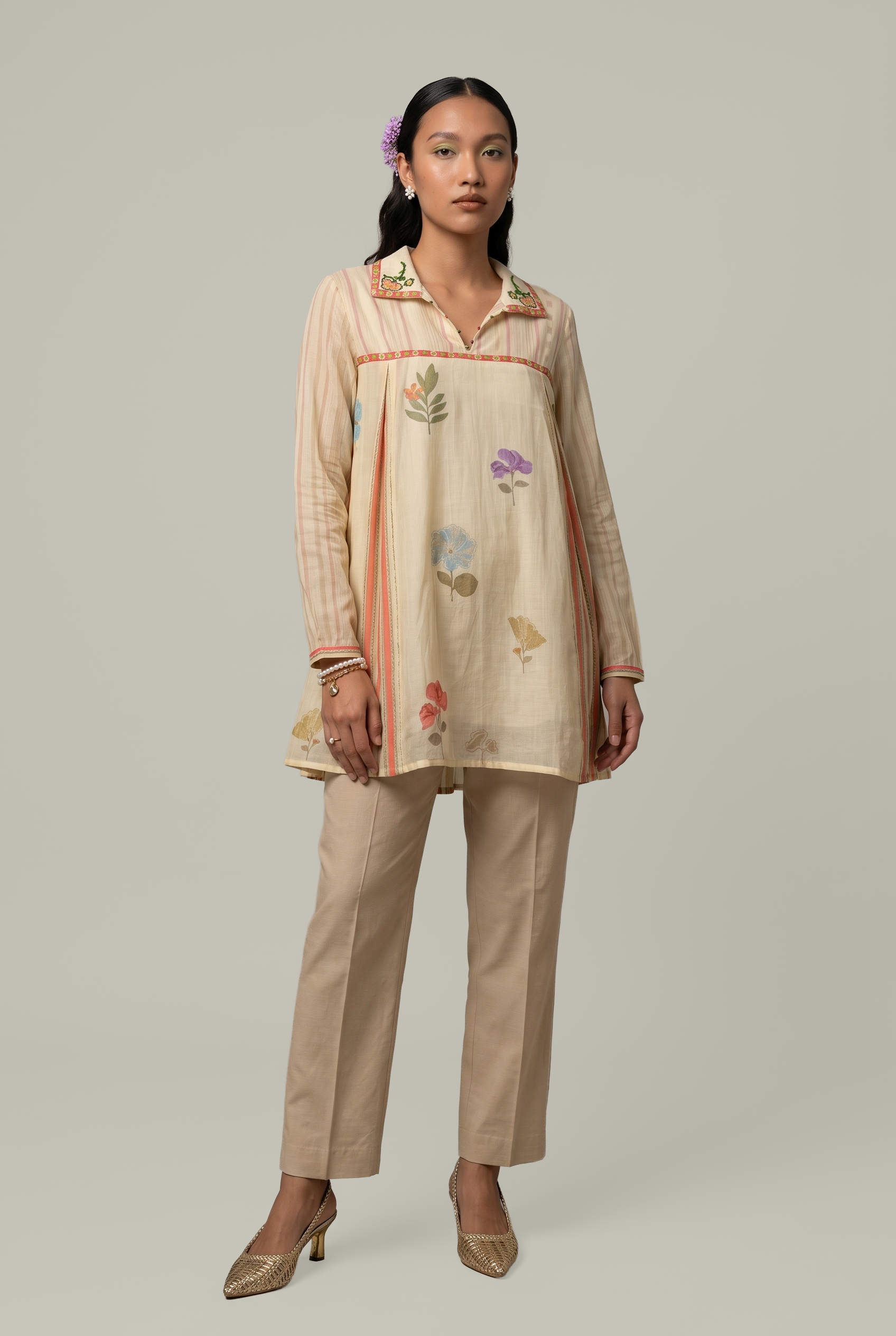 Phulkari top - White