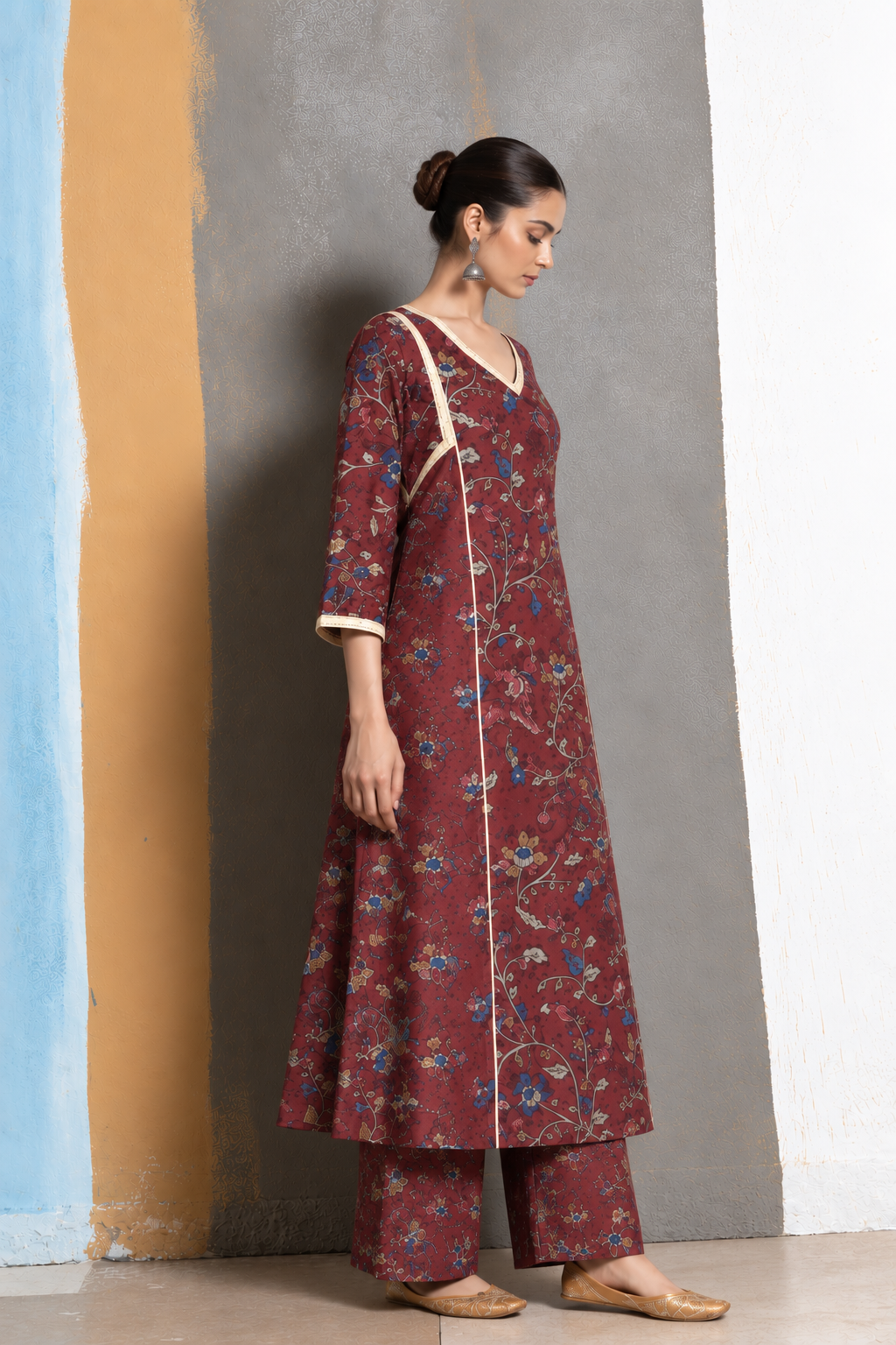 Azal Kalamkari-inspired Kurta Set -Maroon