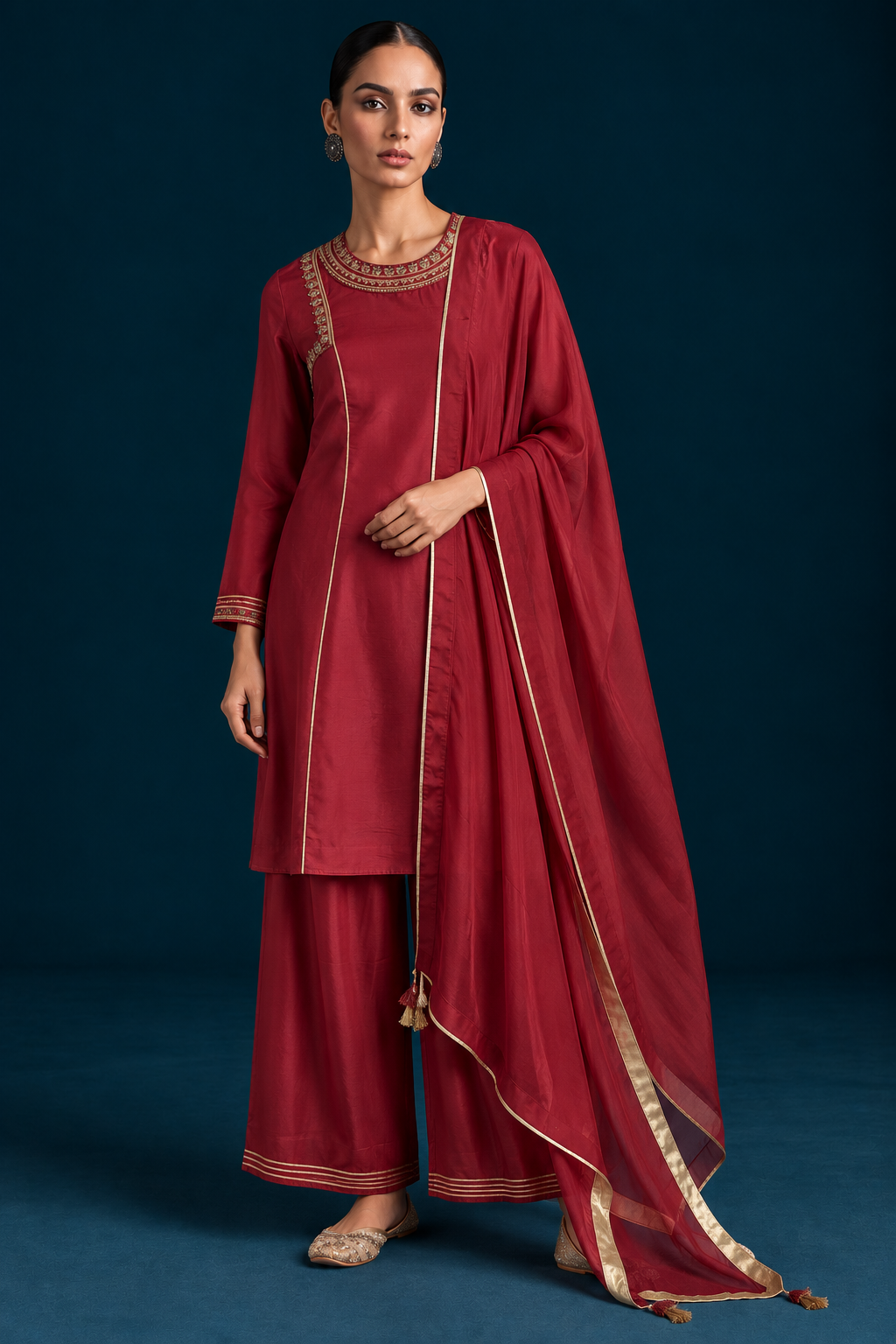 Safa Embroidered Kurta set - Maroon