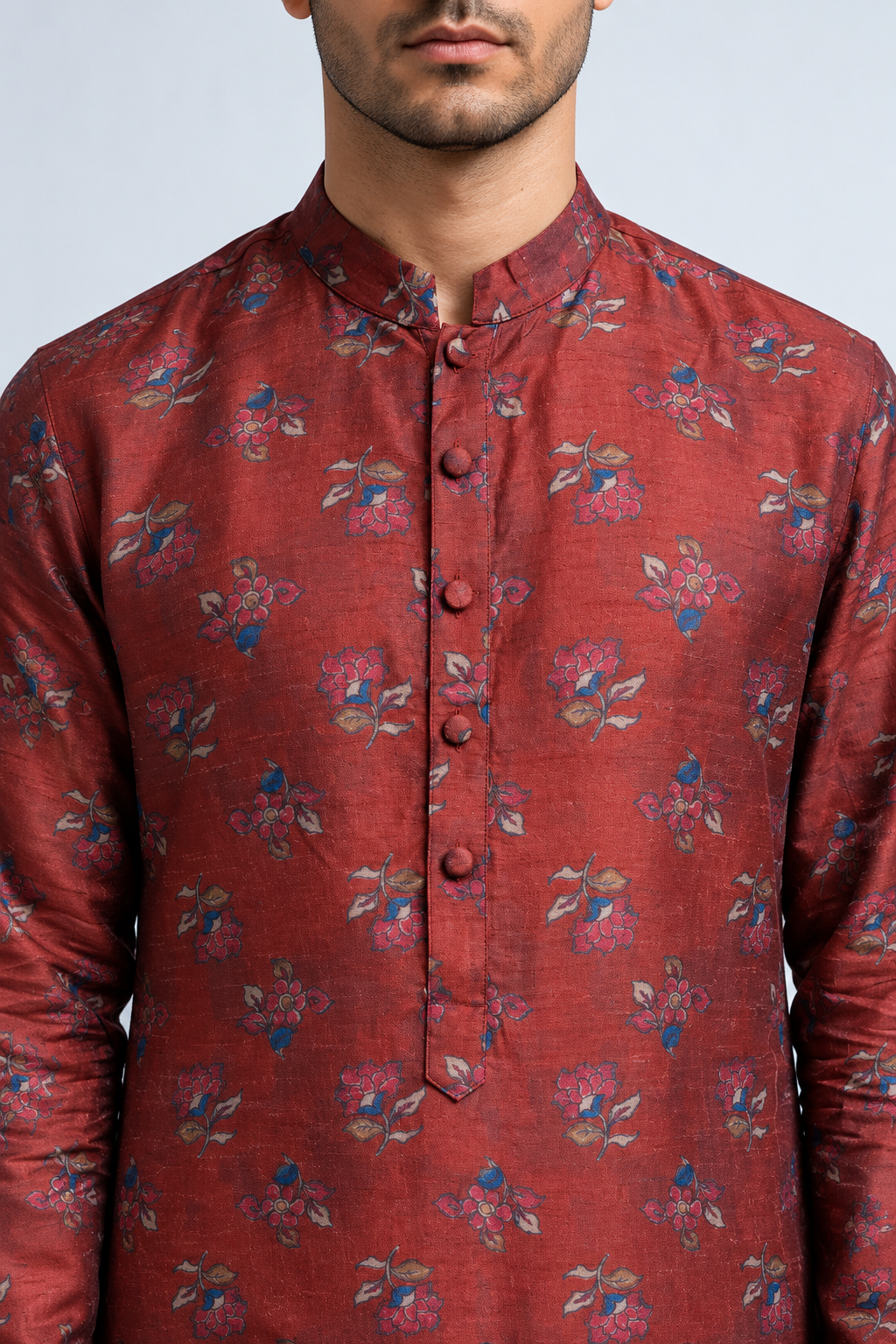 Azaan Kalamkari-inspired kurta - Maroon