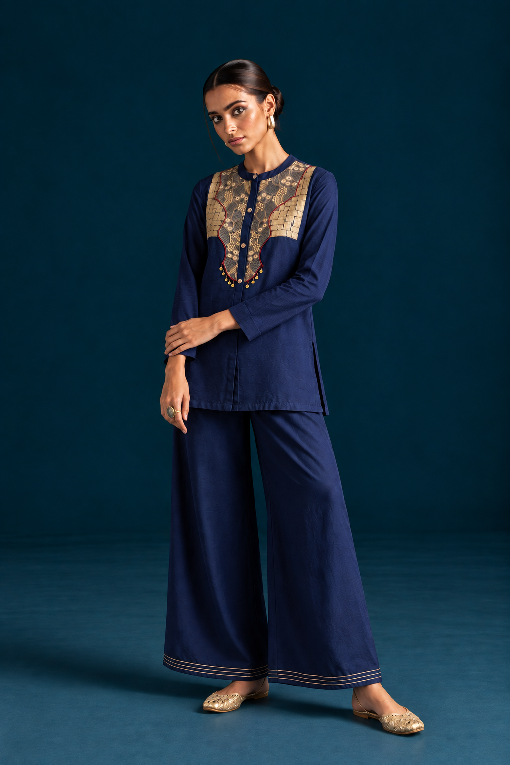 Hijr Embroidered Shirt-Style Co-ord Set - Blue