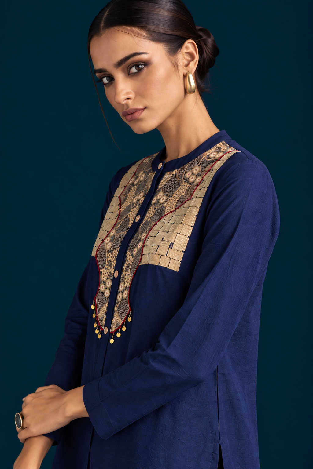 Hijr Embroidered Shirt-Style Co-ord Set - Blue